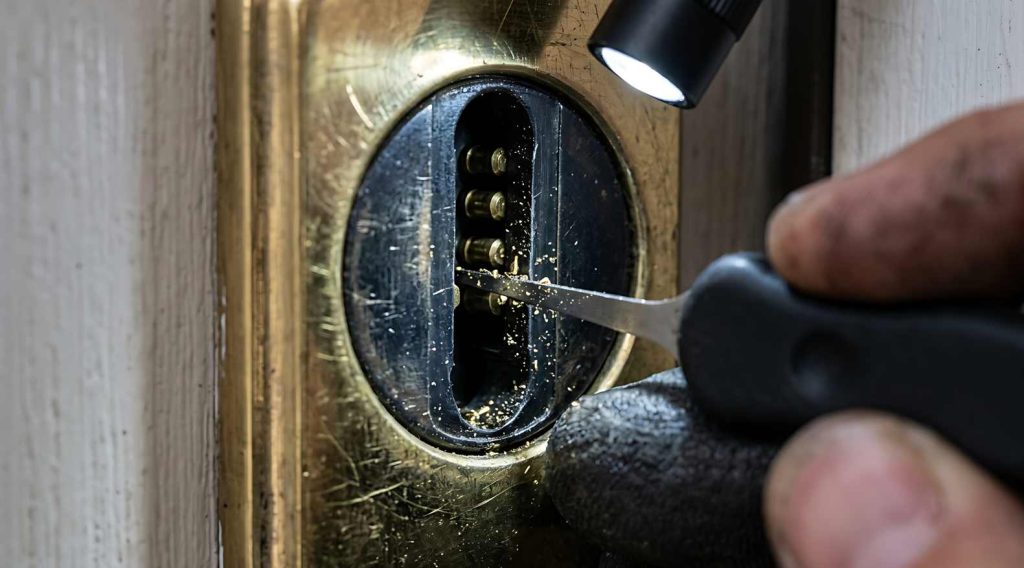 Un outil d'extraction de précision guidé par une lampe torche pour résoudre un problème de cle cassee dans la serrure que faire serrurier paris